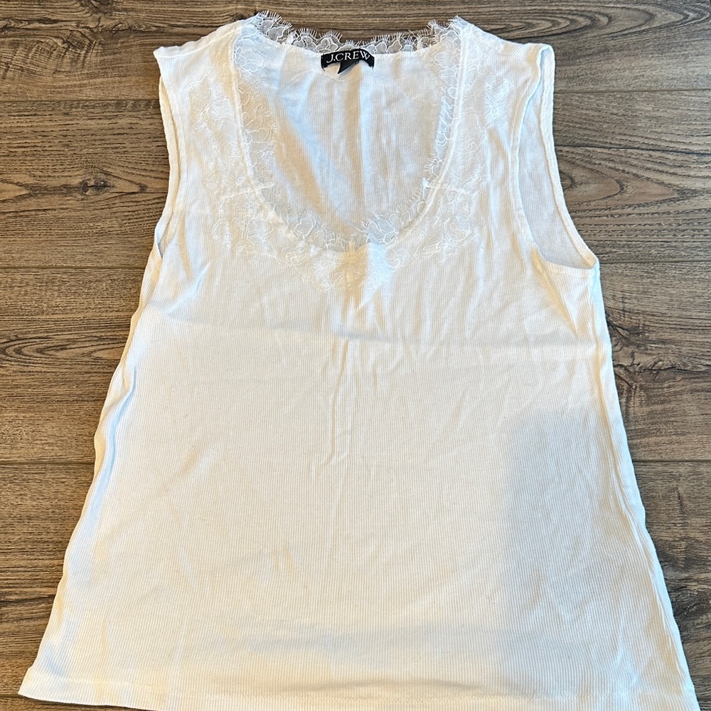 J. Crew Fine Rib White Lace-Trim Sleeveless Camisole XL